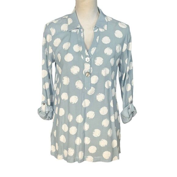 Ali Miles Tunic Polka Dots Size Small Blue Career Artsy Casual Art to Wear - Picture 1 of 8